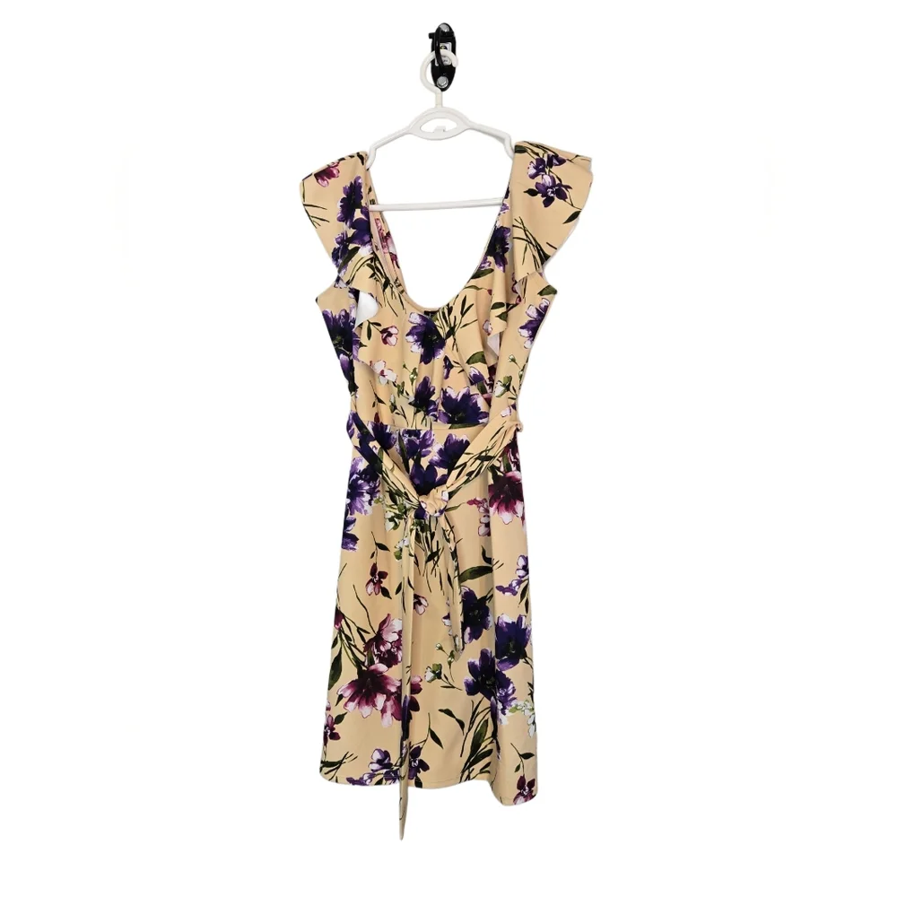 Bebe Floral Flouncy Pretty Fitted Short Mini Sexy Size L Dress Flirty Bodycon - Picture 6 of 11